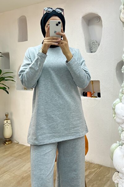 onlymoon Women's Gray 100% Cotton Top and Bottom Set |   Oversize Comfortable Fit |   Stylish Combination Suitable for 4 Seasons