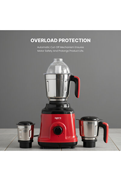 Ogera خلاط ومطحنة ٧٥٠ واط | محرك عالي التحمل، ٣ أوعية من الفولاذ المقاوم للصدأ، متعدد الاستخدامات للطحن والخلط