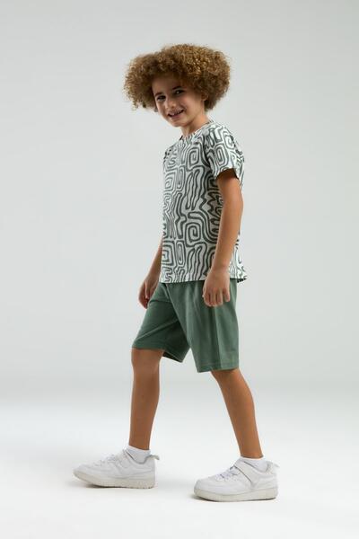 Arnetta Waiter Boy's Patterned Crew Neck Short Sleeve Shorts Pajamas Suit
