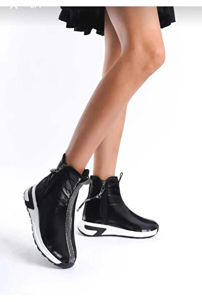 Karanshoes Su Geçirmez Paraşüt Kumaş Taşlı Siyah Spor Bot