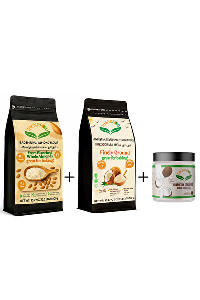 TREND FOOD Sağlıklı Paket | 1 Kg Badem Unu 1 Kg Hindistan Cevizi Unu 350 ml Yağ | Glutensiz & Katkısız