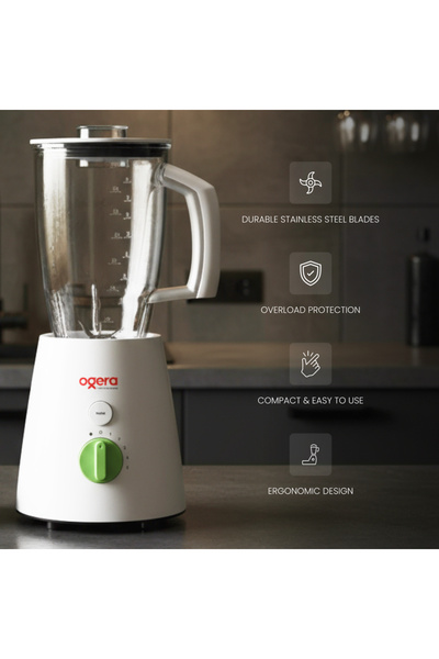 Ogera 2-in-1 Electric Blender 650W | High-Speed Food Blender with Grinder Jar | Stainless Steel Blad