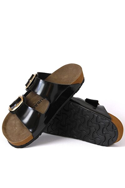 ALTINER Black Patent Leather Double Buckle Premium Women's Slippers