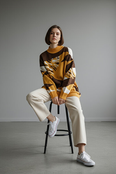 NEWCO Striped Patterned Loose Fit Standard Size Oversized Knit Sweater -99438899