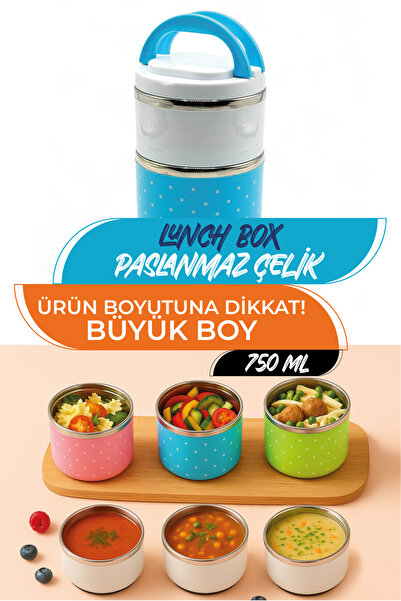 M&L LUNCH BOX 2 Katlı 750 ML Çelik Beslenme Kutusu, Termal Beslenme Kabı Pasl...