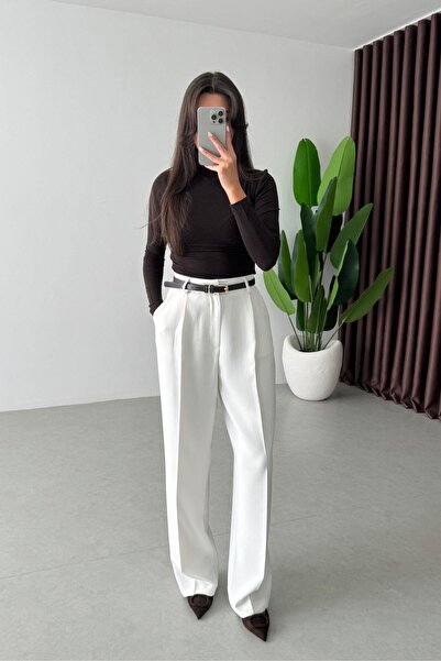 ECEMİ Edna Premium Beyaz Yüksek Bel Pantolon