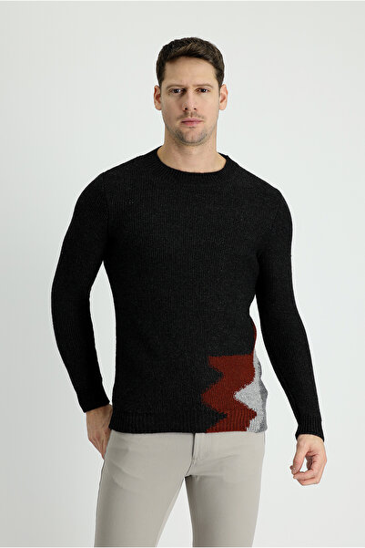 Kiğılı Пуловер с облегаща кройка, с обло деколте, от вълнена смес с шарки