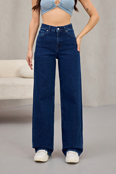 alanora Kadın Yüksek Bel Kar Yıkama Likralı Geniş Paça Palazzo Jeans