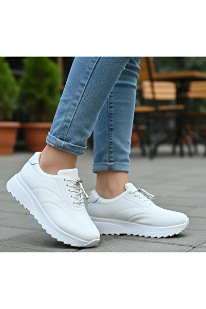 NHA 0034 White Shoes Large Orthopedic Daily Leather Soft and Light Skin Shoes