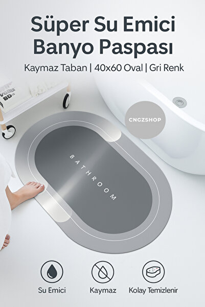 CNGZSHOP Su Emici Paspas Şık Tasarım Abdest Paspası Kaymaz Taban Diyatom 40*6...