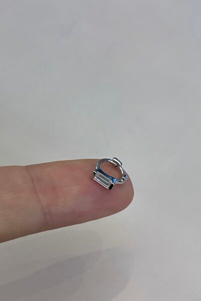Siminkari 925 ayar gümüş tragus halka piercing beyaz taşlı baget