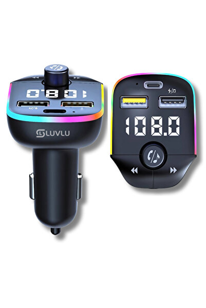 LUVLU Modulator FM auto BT 5.0, Încărcător rapid, USB C+USB3.1A, Kit auto handsfree, Lumină RGB, Transmițător FM