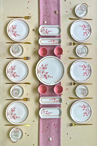 Erbaşlar Lüx Seramik Sakura Çiçeği 6 Kişilik 21 Parça Sakura Çiçeği Kahvaltı Takımı, Seti