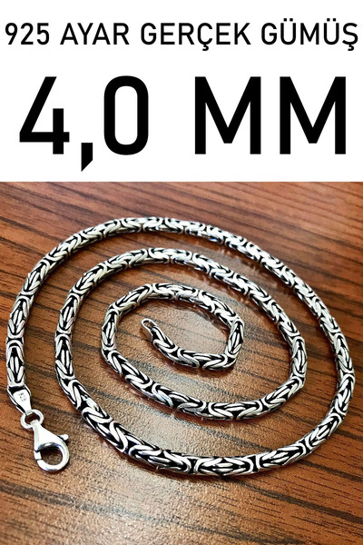 Takı Dükkanı 4,0 mm 925 Ayar Gümüş Erkek Kolye Zincir Yuvarlak Kral Model Msn18y