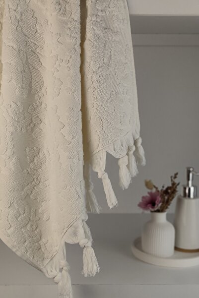 Sevim Cream Colored Authentic Fringed Hand Towel - 50X90 cm - Stylish and Durable