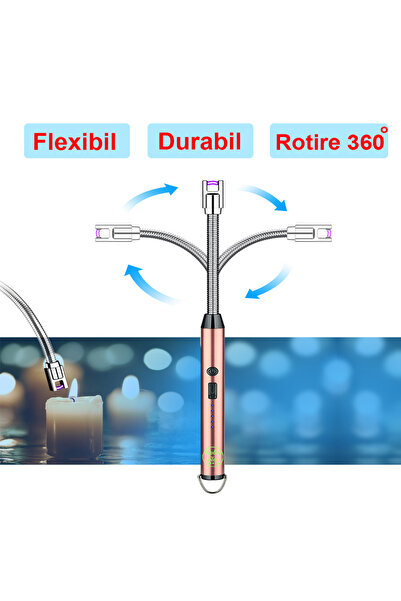 OptimStar Brichetă electrică, reîncărcabilă, fără fir, cablu USB, flexibilă, afișaj cu 5 niveluri de încărcare, roz