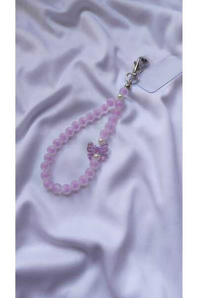 Rodopiva Pembe Fiyonk Detaylı Boncuk Charm – Şık Telefon Askısı & Anahtarlık