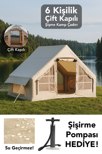 mimtec Çift Kapılı 6 Kişilik Kamp Çadırı - 4 Mevsim Su Geçirmez Şişme Kamp Çadırı 300x210 cm