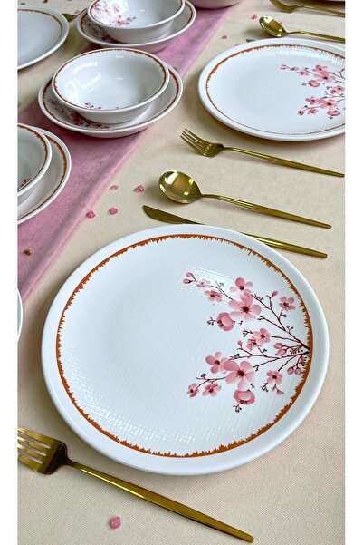 Erbaşlar Sakura Çiceği Lüx Seramik 18 Parça Yemek Takımı, 6 Kişilik Yemek Takımı