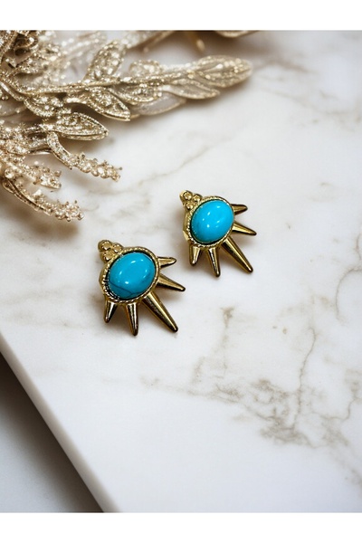 FAYRA ACCESSORIES أقراط على شكل شمس مصنوعة من الحجر الطبيعي باللون الفيروزي ا...