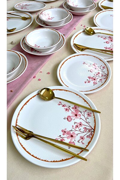 Erbaşlar Sakura Çiceği Lüx Seramik 24 Parça Yemek Takımı, 6 Kişilik Yemek Takımı