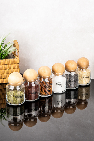 DNS HOME 6 Pcs Ball Lid Glass Jar Spice Jar Transparent Labeled Storage Container Spice Jar Set 300ml