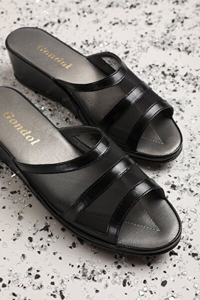 Gondol Hakiki Deri Fileli Şık Atom Ev Terliği Blc.26 Siyah