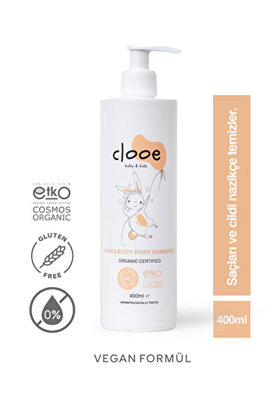 clooe Organik Bebek & Çocuk Saç, Vücut Şampuanı (400ML) - Ph Dengeli, Konak Önleyici