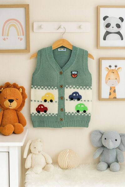 tinitins Erkek Çocuk Renkli Araba Işlemeli Triko Yelek