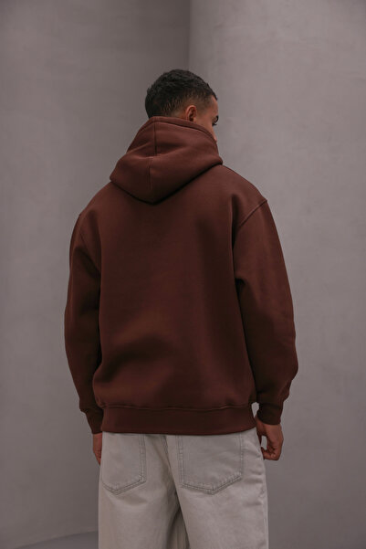 The Champ Clothing Ανδρικό φούτερ oversized με κουκούλα βασικό καφέ – με κουκούλα , 3 κλωστές , τσέπη καγκουρό