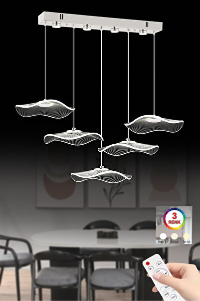 İstanbul Avize Şapka Yemek Masası Kumandalı 5'li Gümüş Üç Renk Led Lüx Modern...