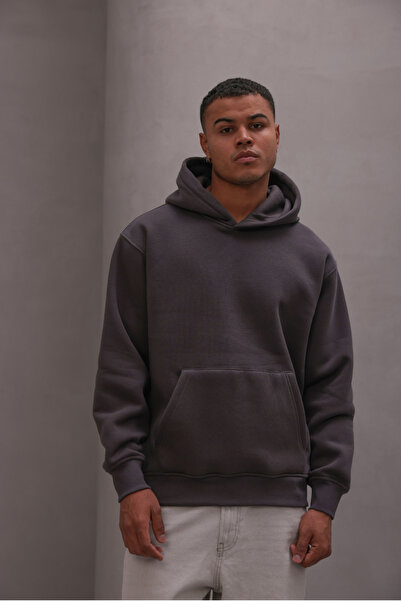 The Champ Clothing Men's Oversized Sweatshirt Hoodie Basic Smoked – Hooded , 3 Thread Fleece, Kangaroo Pocket