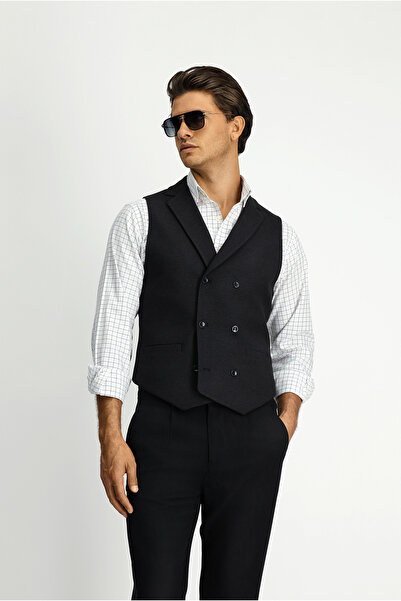 Kiğılı Slim Fit Dar Kesim Desenli Klasik Kruvaze Yelek