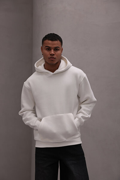 The Champ Clothing Men's Oversized Sweatshirt Hoodie Basic White – Hooded , 3 Thread Fleece, Kangaroo Pocket