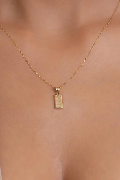 AMES GOLD KUYUMCULUK 14 Ayar Altın Külçe Tasarımlı Aynalı Kolye