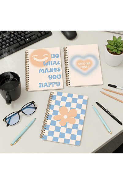 lin notebook A5 15x21 cm 3’lü Spiral Çizgili Defter Seti - 80 Yaprak Sofi Mav...