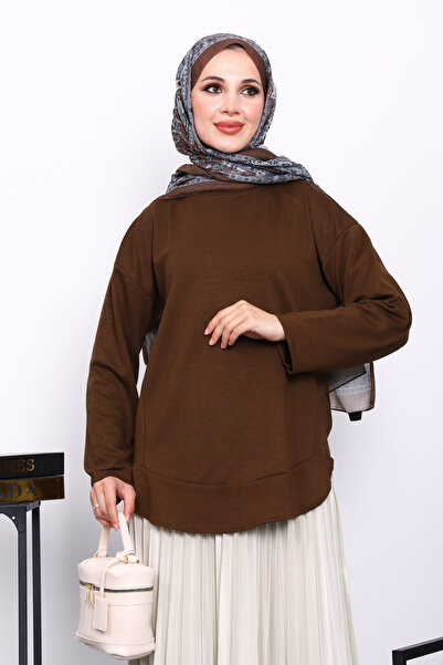 İmajButik Brown Crew Neck Modal Sweat