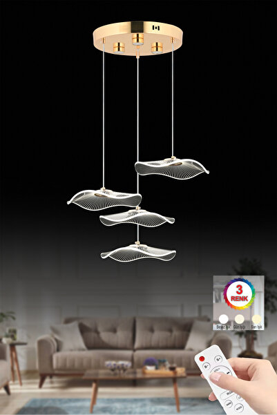 İstanbul Avize Şapka 4'lü Kumandalı Gold Üç Renk Led Lüx Modern Ledli Avize