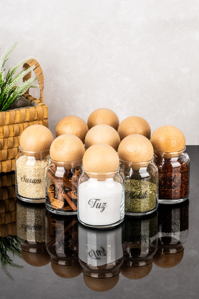 DNS HOME 9-Piece Glass Jar Set with Lids, Storage Container with Transparent Label, Spice Jar Set, 300 ml