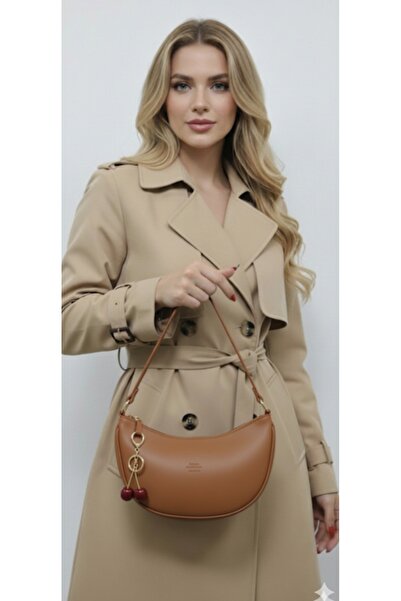 ÇANTA Kiraz Charm hediyeli Taba Ay baget el ve omuz Çantası