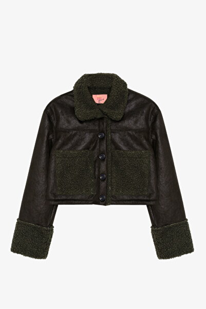 Quzu Короткий пальто з хутром і замшею, хакі