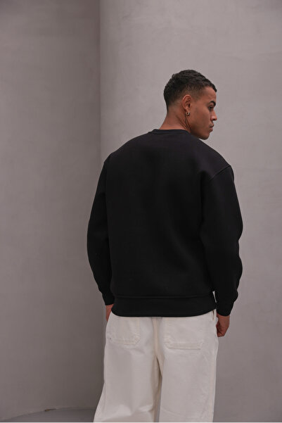 The Champ Clothing Men's Oversized Sweatshirt Basic Black – Crew Neck, 3 Thread Ş Fleece-Lined Fleece