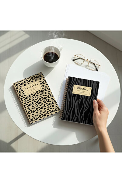 lin notebook 2'li Spiral Telli Defter Seti - A5 80 Yaprak Çizgili Telli Okul Defteri | Leopar ve Zebra Desenli