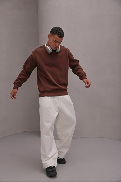 The Champ Clothing Ανδρικό φούτερ oversized Basic Brown – Crew Neck, 3 Thread Ş επένδυση fleece Fleece