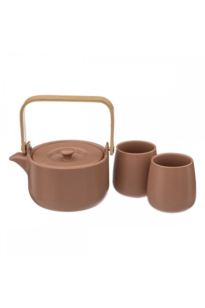 Secret de Gourmet Set ceainic și 2 căni SG Alicante, ceramică, maro, 500 ml