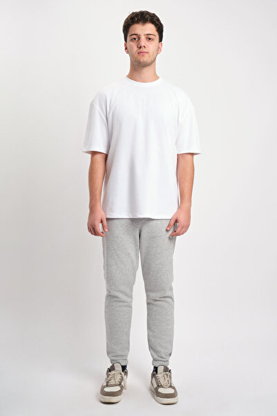 WE AND ME Γκρι ανδρική φόρμα με ελαστικό πόδι με τσέπες, άνετη κοπή, μαλακή υφή επένδυση fleece