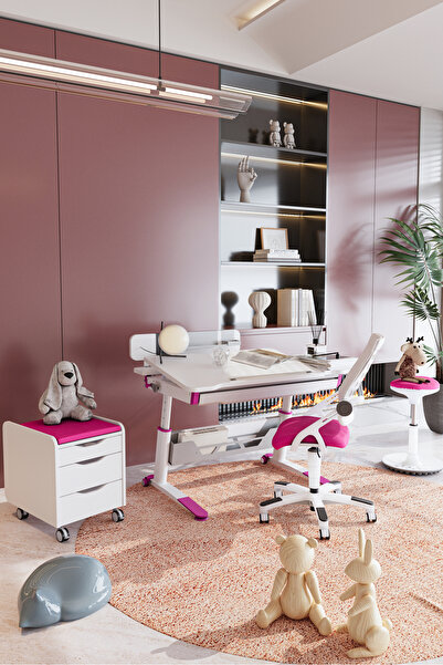 Creo Mobili Sirius Premium Kız Öğrenci Ders Çalışma Masası + Sandalye + Keson...