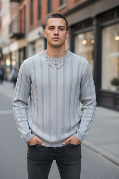 İLKCET MODA Ανδρικά πλεκτά ριγέ Slim Fit