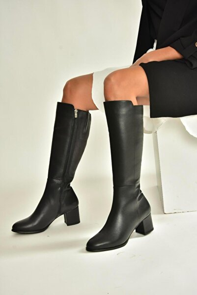 Fox Shoes V468213103 Black Genuine Leather Thick Heeled Women's Boots