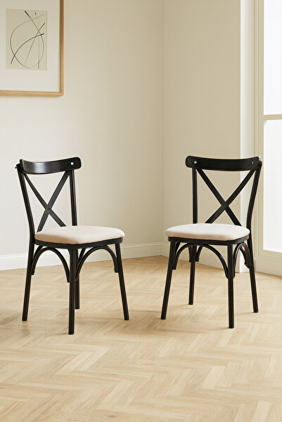 Atolye Casa Ekol Sandalye Siyah İskelet Krem Oturak 2 Adet